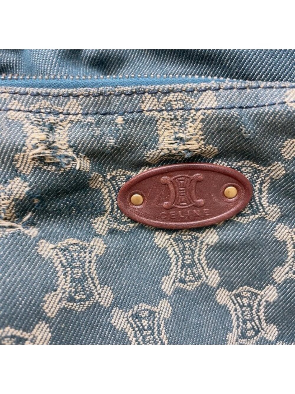 Celine Paris Macadam Denim Shoulder Bag Triomphe Hobo - Picture 6 of 8